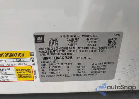 2015 Chevrolet Traverse Ls z USA, uszkodzony, nr VIN 1GNKRFED4FJ205795